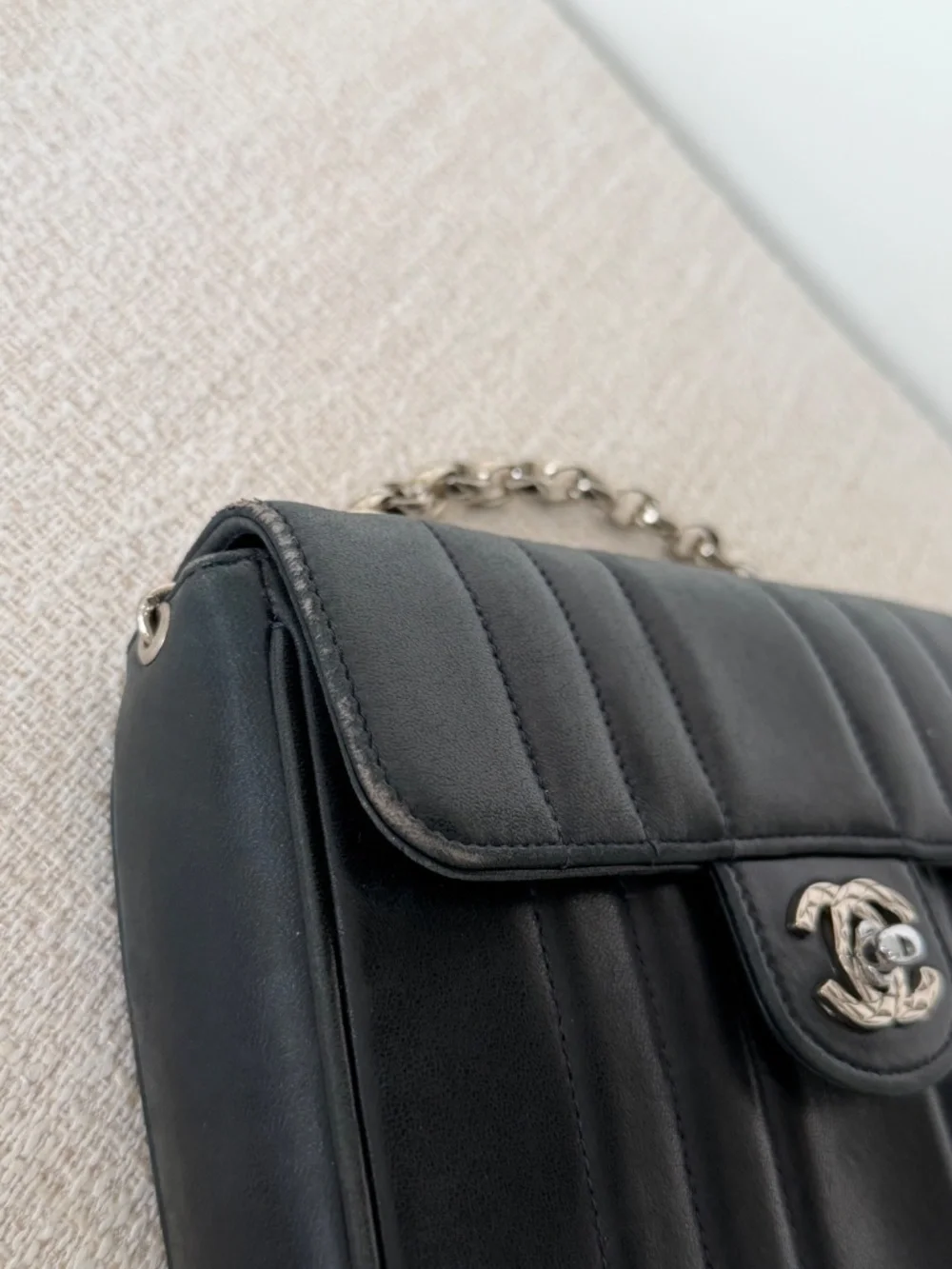 Chanel Mini Square Black Leather Crossbody Bag Vintage Rare